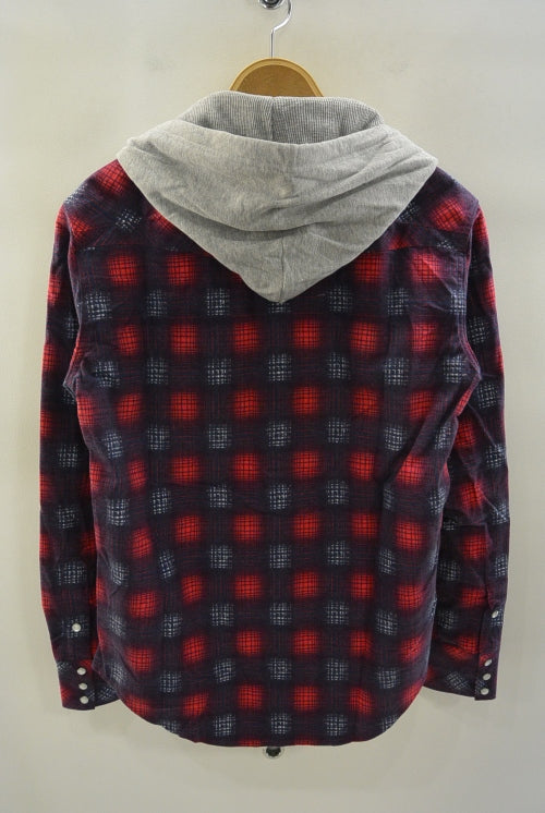 2016 A/W n(n) BY NUMBER (N)INE HOODED WESTERN SHIRTS_FLANNEL OMBRE CHECK RED