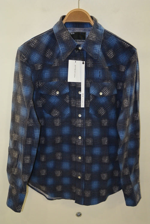2016 A/W n(n) BY NUMBER (N)INE WESTERN SHIRTS_FLANNEL OMBRE CHECK BLUE
