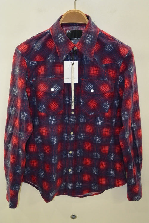 2016 A/W n(n) BY NUMBER (N)INE WESTERN SHIRTS_FLANNEL OMBRE CHECK RED