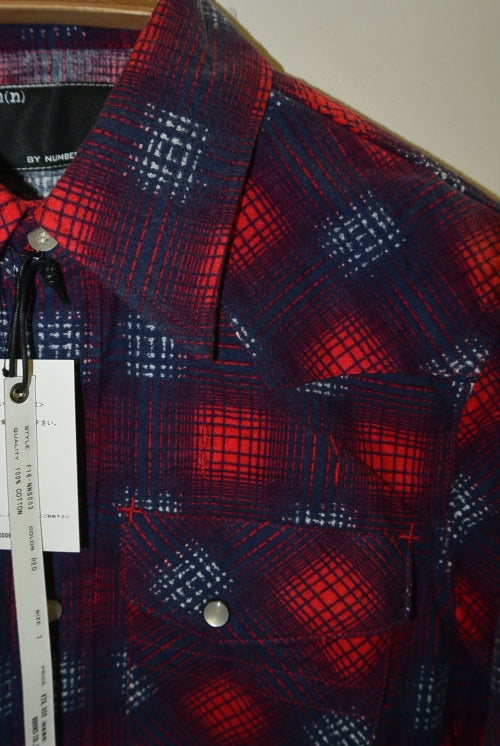 2016 A/W n(n) BY NUMBER (N)INE WESTERN SHIRTS_FLANNEL OMBRE CHECK RED