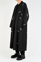 2019 A/W LAD MUSICIAN WOOL GABARDINE INKJET FALLEN LEAVES KIMONO LONG JACKET