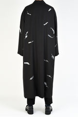 2019 A/W LAD MUSICIAN WOOL GABARDINE INKJET FALLEN LEAVES KIMONO LONG JACKET