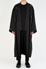 2019 A/W LAD MUSICIAN WOOL GABARDINE INKJET FALLEN LEAVES KIMONO LONG JACKET