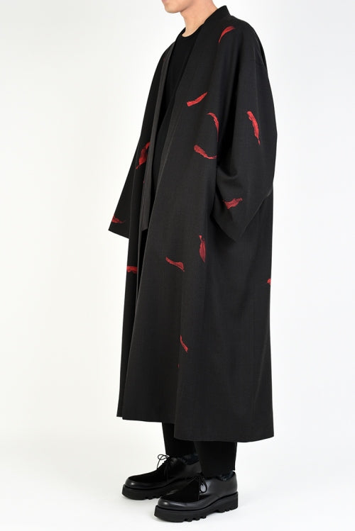 2019 A/W LAD MUSICIAN WOOL GABARDINE INKJET FALLEN LEAVES KIMONO LONG JACKET