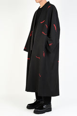 2019 A/W LAD MUSICIAN WOOL GABARDINE INKJET FALLEN LEAVES KIMONO LONG JACKET