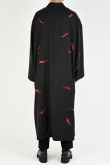 2019 A/W LAD MUSICIAN WOOL GABARDINE INKJET FALLEN LEAVES KIMONO LONG JACKET