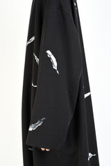 2019 A/W LAD MUSICIAN WOOL GABARDINE INKJET FALLEN LEAVES KIMONO LONG JACKET