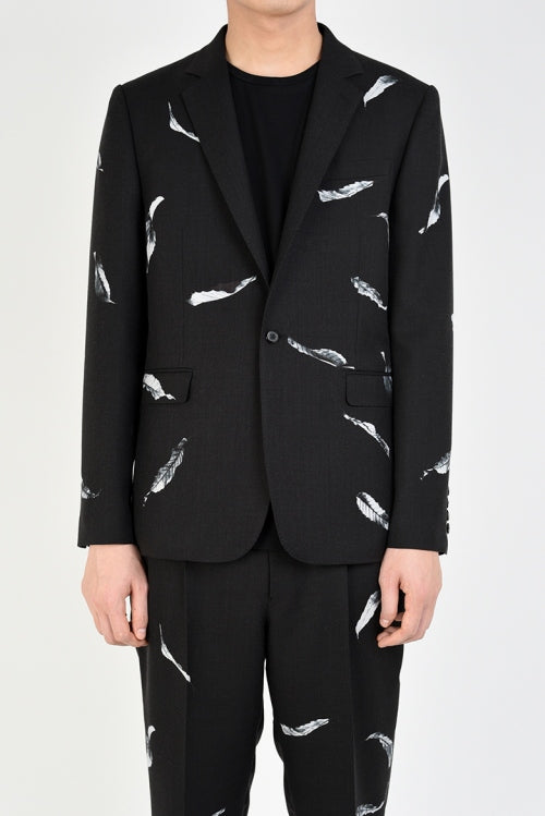 2019 A/W LAD MUSICIAN WOOL GABARDINE INKJET FALLEN LEAVES STANDARD 1B JACKET