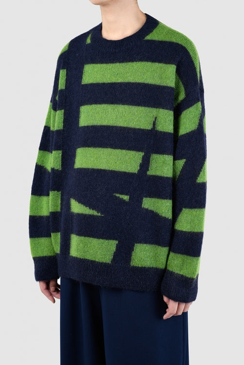 2022 A/W LAD MUSICIAN INTERSIA BORDER KNIT CREW NECK PULLOVER