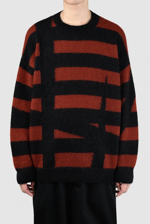 2022 A/W LAD MUSICIAN INTERSIA BORDER KNIT CREW NECK PULLOVER