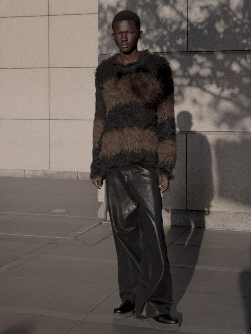 2025 A/W LAD MUSICIAN SHAGGY BORDER KNIT PULLOVER