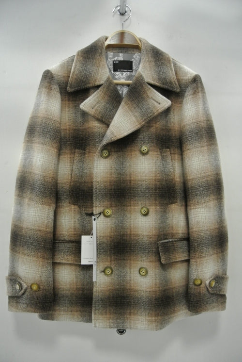 2014 A/W n(n) BY NUMBER (N)INE Pea Coat_Wool Check BROWN