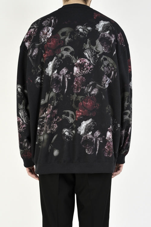 2020 A/W LAD MUSICIAN INKJET FLOWER SKULL CREW NECK BIG PULLOVER