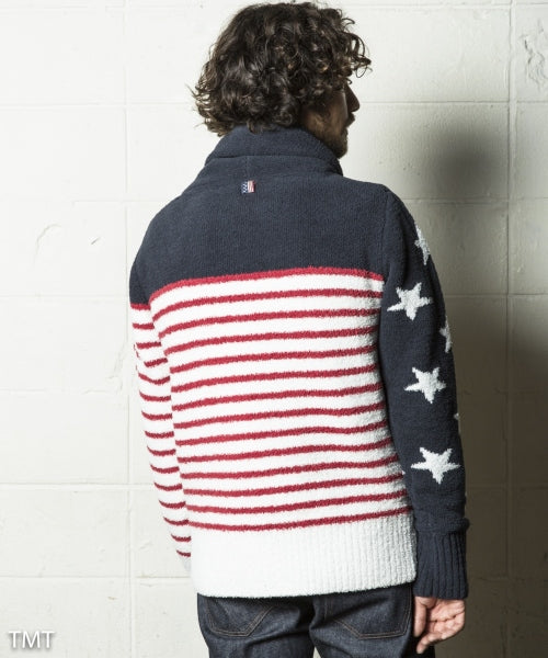 2018 A/W TMT SPOT商品 SHAGGY BOA STAR&STRIPE CARDIGAN TRICOLOR